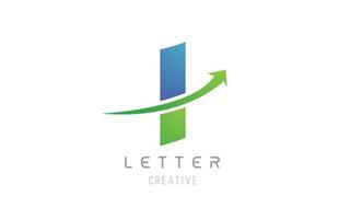 Verde azul swoosh flecha letra alfabeto i para el diseño del icono del logotipo de la empresa vector