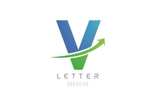 green blue swoosh arrow letter alphabet V for company logo icon design vector