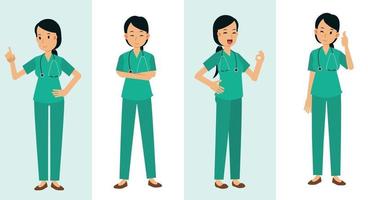 Set of Female doctor cartoon character vector