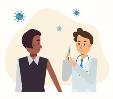 Male doctor is holding syringe of vaccine.Coronavirus vaccine. vector