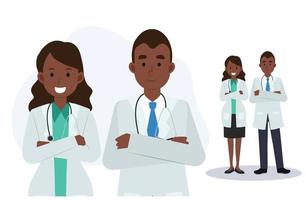 Team of doctors. Male and female doctors. African american doctors vector