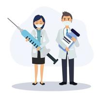 vaccination concept.doctors in masks with syringe and vaccine. vector