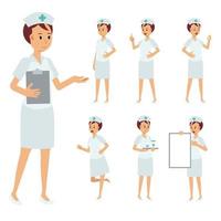Vector Set of female nurse character. Medical staff Illustration.
