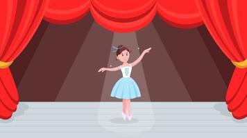 Open red curtains, dance scene with beautiful ballerina. vector