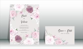 Beautiful hand drawn brown floral wedding invitation card design vector