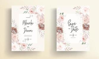 elegante tarjeta de invitación de boda con hermosas decoraciones florales vector