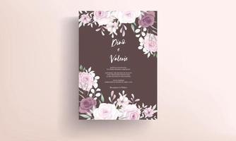 Beautiful hand drawn brown floral wedding invitation card design vector