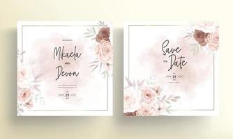 elegante tarjeta de invitación de boda con hermosas decoraciones florales vector