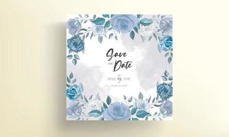 tarjeta de invitación de boda moderna con flores azules vector