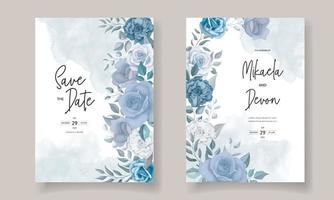 Modern wedding invitation card with blue flowers vector