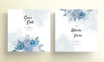 Modern wedding invitation card with blue flowers vector