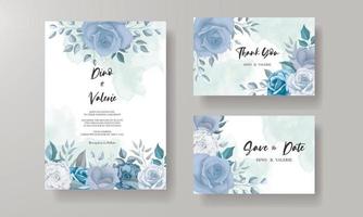 Modern wedding invitation card with blue flowers vector