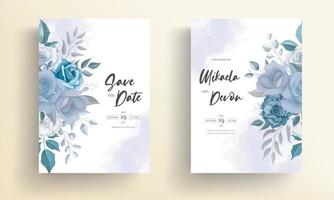 Modern wedding invitation card with blue flowers vector