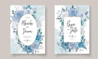 tarjeta de invitación de boda moderna con flores azules