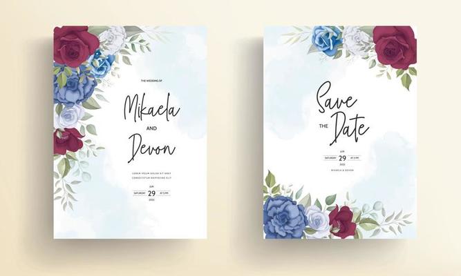 Elegant wedding invitation card with rose ornaments