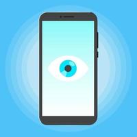 Smart phone spying with big eye on the screen vector