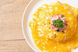 Creamy Omelet with Ham on Rice photo