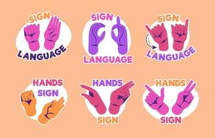 Sign Language Sticker Set vector