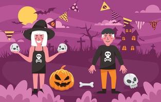 Celebrating Halloween with Skull Costume vector