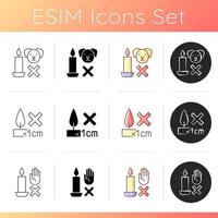 Candle warning label manual label icons set vector