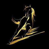 Golden horse with golden brush stroke isolate on black