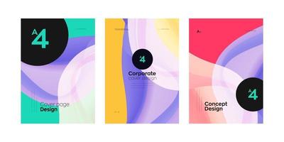 Corporate cover page design template with colorful line wave vector