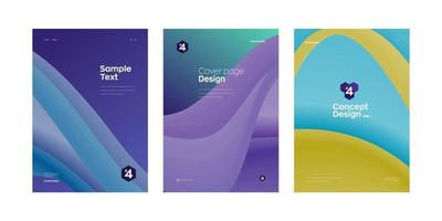 Corporate cover page design template with colorful line wave vector