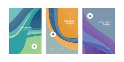 Corporate cover page design template with colorful line wave vector