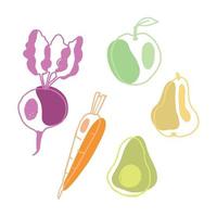 frutas y verduras con formas abstractas. ilustración dibujada a mano vector