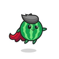 cute watermelon superhero character is flying vector