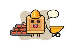 Cartoon character of wooden box as a builder vector