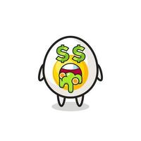 boiled egg character with an expression of crazy about money vector