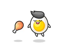 cute boiled egg floating and tempted because of fried chicken vector