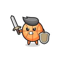 cute basketball soldier fighting with sword and shield vector