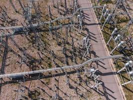 Aerial view of a high voltage electrical substation. photo