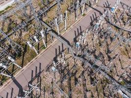 Aerial view of a high voltage electrical substation. photo