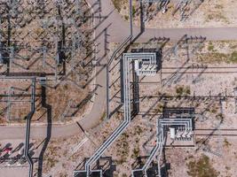 Aerial view of a high voltage electrical substation. photo