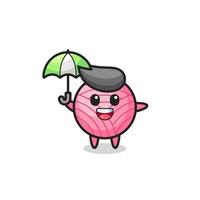 cute yarn ball illustration holding an umbrella vector