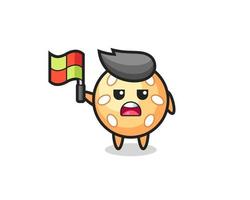 sesame ball character as line judge putting the flag up vector