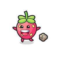 the happy strawberry cartoon with running pose vector