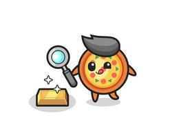 pizza character is checking the authenticity of the gold bullion vector