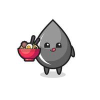 cute oil drop character eating noodles vector