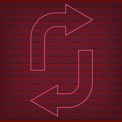 Red neon effect arrow with dark brick and shine bright effect