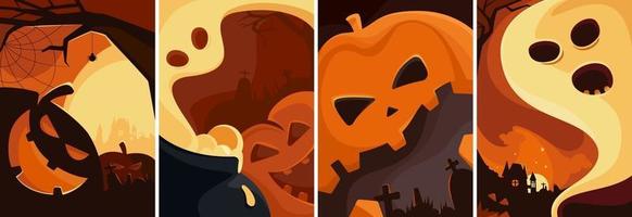 Set of Halloween posters. Different placards designs. vector