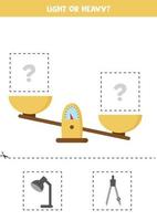 Light, heavy or equal. Cut pictures below and glue to the right box. vector