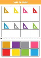 Sort pictures by color. Cartoon rulers. Game for kids. Cut and glue. vector