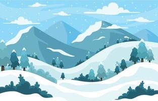 paisaje de invierno montaña con lluvia nieve vector