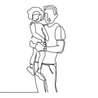 Happy father and kid, children and parent continuous line drawing vector