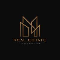 Real estate logo template gold line minimalist vector