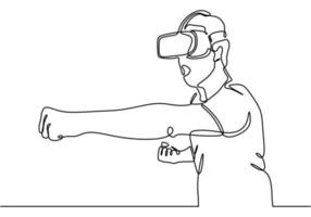 personas que usan vr dibujo continuo de una línea de realidad virtual vector